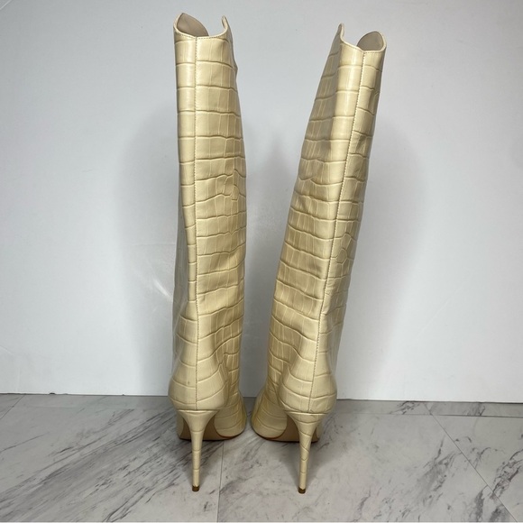 Schutz Maryana Eggshell Crocodile Embossed Leather Tall Heeled Boot 11B - Picture 3 of 16